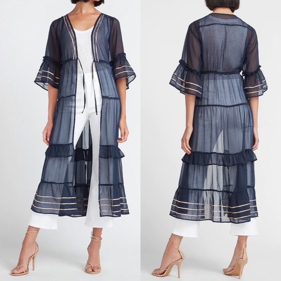 Express Sheer Metallic Navy Kimono Cover-Up S - Picture 8 of 8